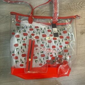 Ed Hardy Red Transparent Tote Bag with Playful Design